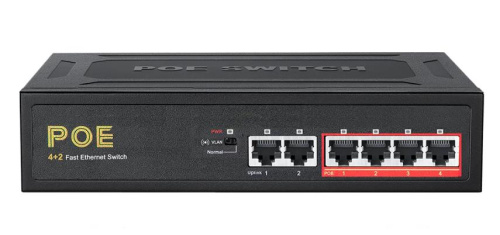 Коммутатор POE Switch 6-портовый (4 порта POE + 2 LAN)